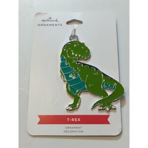 Hallmark 2021 T-Rex Dinosaur 3" Flat Metal Enamel Coated Tree Ornament
